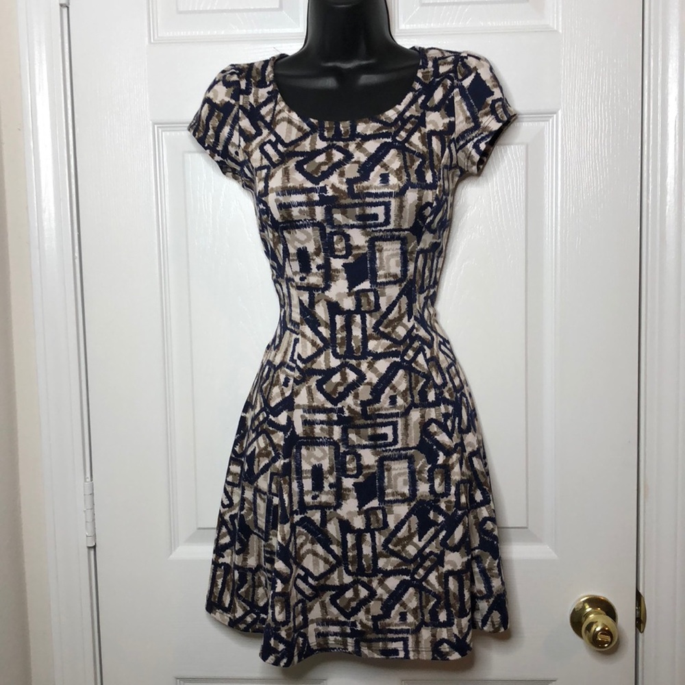 Blue, Brown & Pink Skater Dress